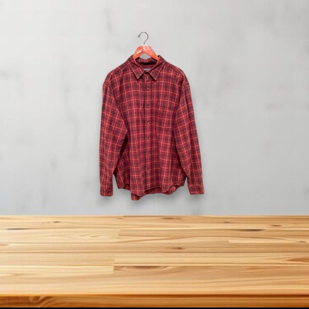 Woolrich Men Dary Mulberry Plaid Button Down Flannel Shirt Size XL Lumberjack